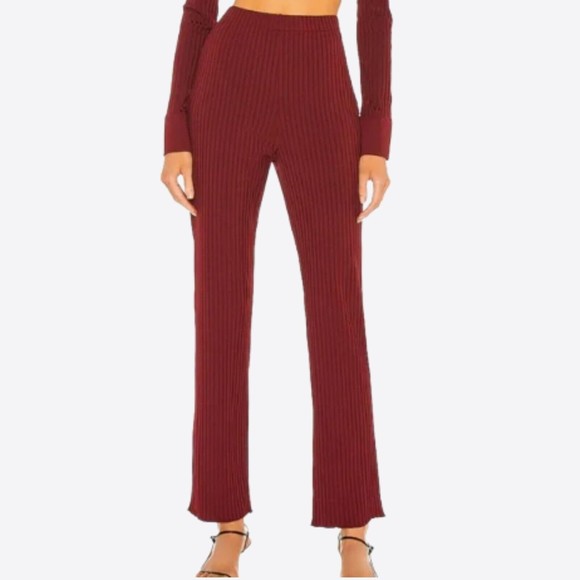 Revolve L'Academie The Ruby Pant Women Red Wine Burgundy Ribbed Pants Medium - Picture 1 of 9